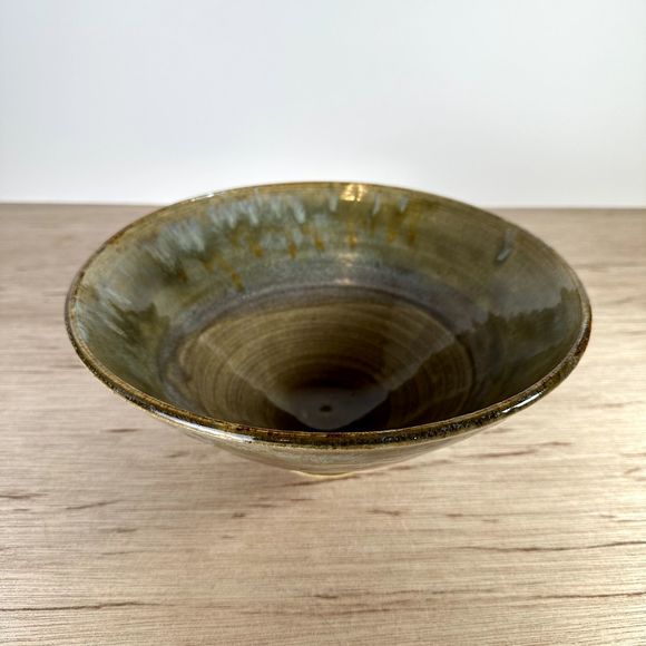 Ceramic Hand Thrown Studio Art Pottery Bowl Blue Gray Brown Artist Signed 9.25" - Picture 12 of 12